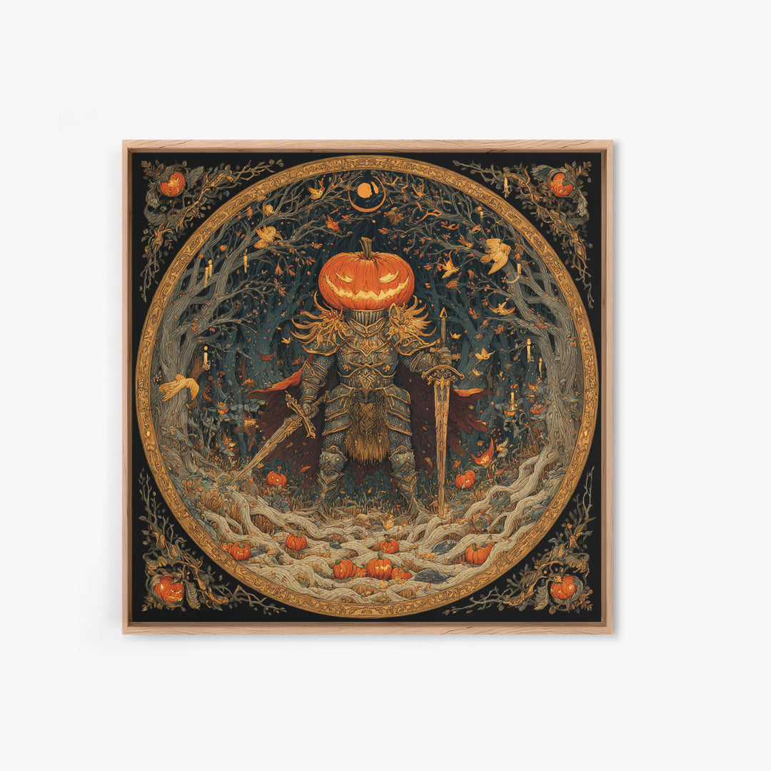 The Pumpkin Paladin, Square Wall Art, Dark Fantasy Wall Art, Canvas Print, Halloween Wall Decor, Gothic Home Decor, Dark Fantasy Art