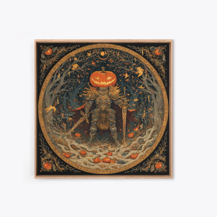 The Pumpkin Paladin, Square Wall Art, Dark Fantasy Wall Art, Canvas Print, Halloween Wall Decor, Gothic Home Decor, Dark Fantasy Art