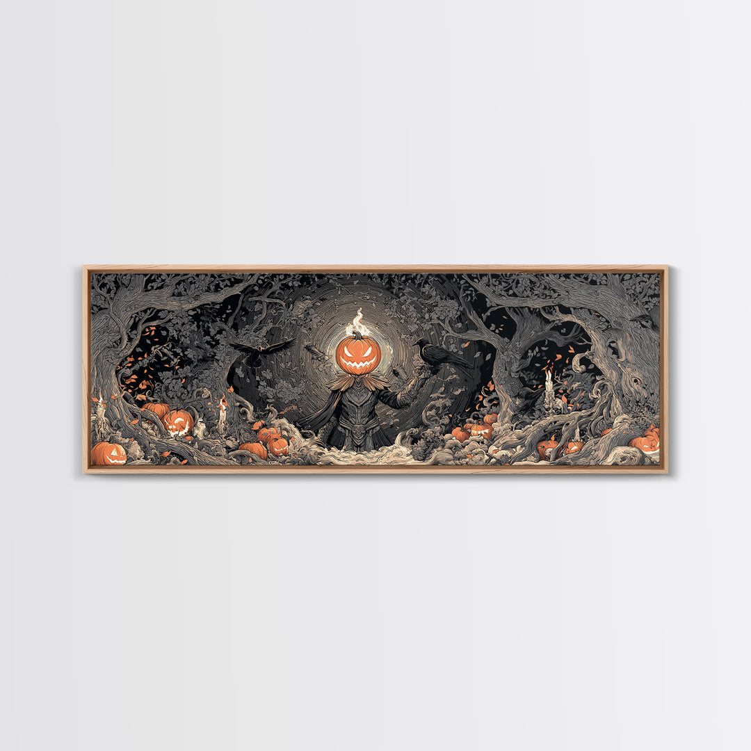 The Pumpkin Paladin, Extra Wide Wall Art, Spooky Home Decor, Canvas Print, Halloween Wall Decor, Gothic Home Decor, Statement Wall Art
