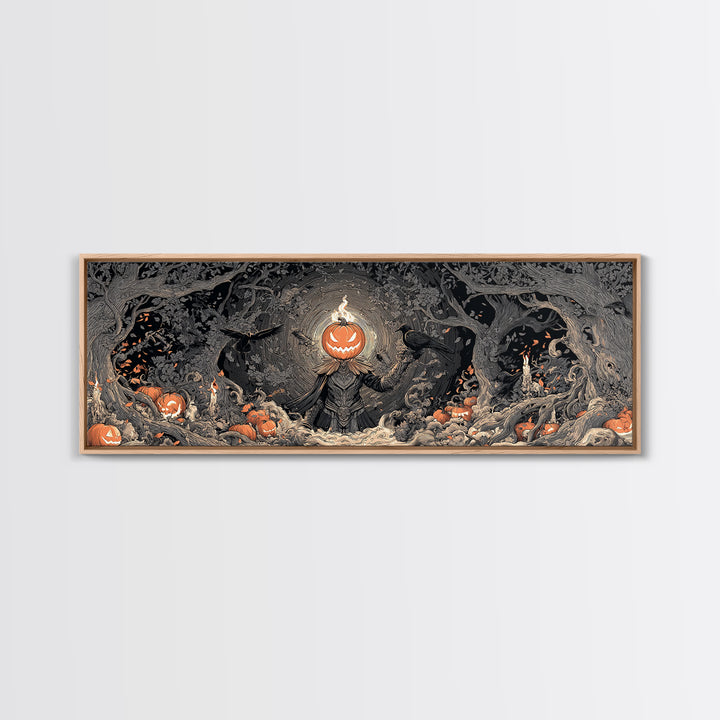 The Pumpkin Paladin, Extra Wide Wall Art, Spooky Home Decor, Canvas Print, Halloween Wall Decor, Gothic Home Decor, Statement Wall Art