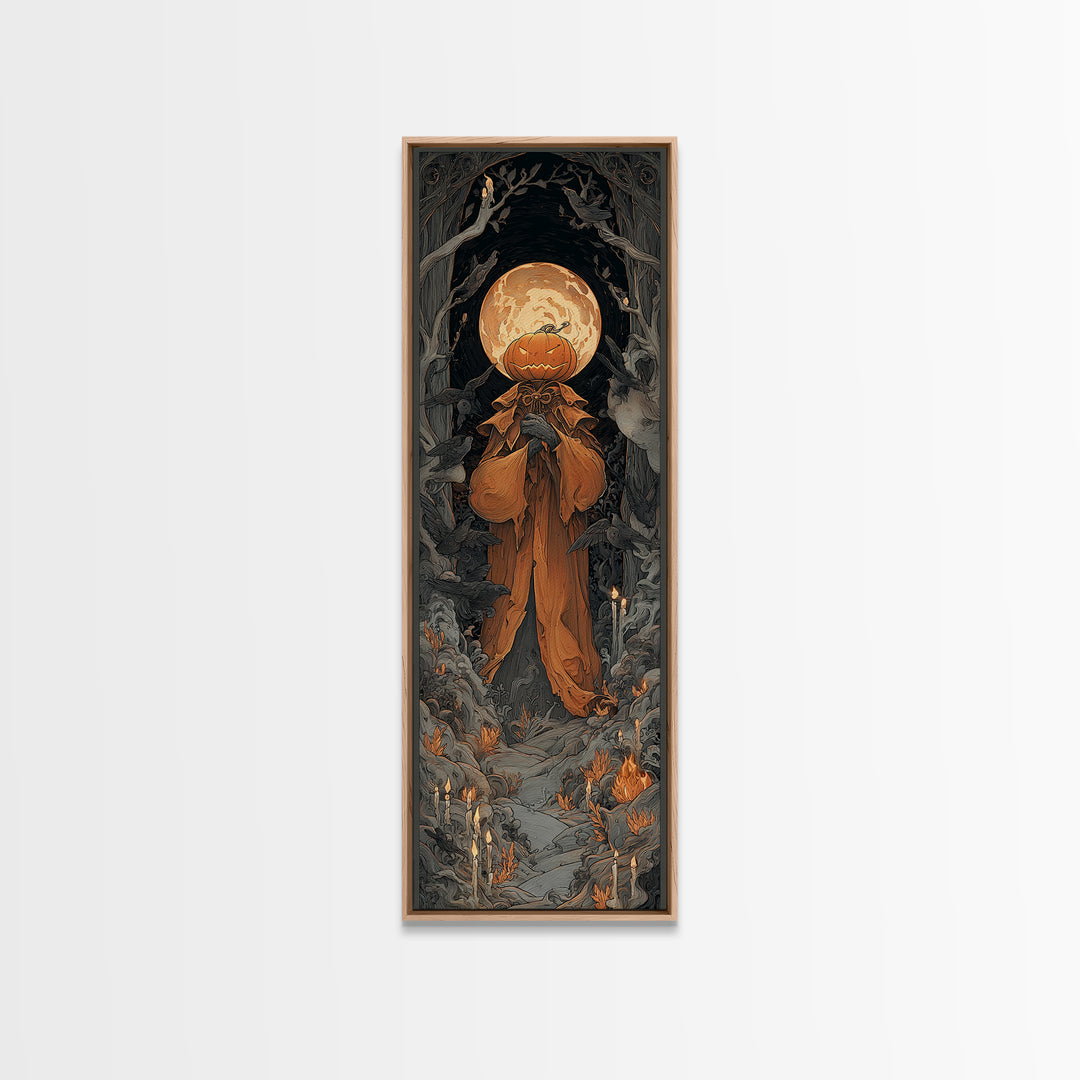 The Pumpkin Paladin, Tall Narrow Wall Art, Dark Fantasy Wall Art, Canvas Print, Halloween Wall Decor, Gothic Home Decor, Macabre Wall Art