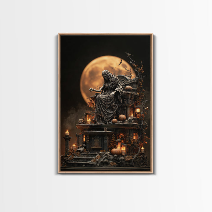 The Necromancer Queen, Vertical Wall Art, Haunted Gothic Art, Framed Canvas Print, Halloween Wall Decor, Gothic Home Decor