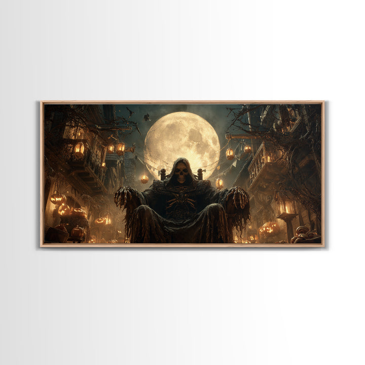 The Necromancer Queen, Wide Panoramic Art, Gothic Horror Wall Art, Framed Canvas Print, Halloween Wall Decor, Gothic Home Decor