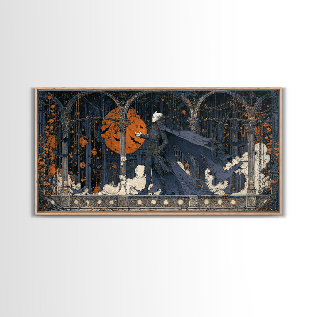 The Bat Prince, Wide Panoramic Art, Gothic Horror Wall Art, Framed Canvas Print, Halloween Wall Decor, Gothic Home Decor, Statement Wall Art