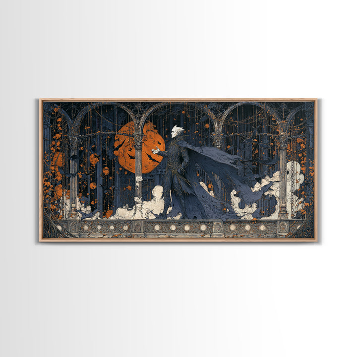 The Bat Prince, Wide Panoramic Art, Gothic Horror Wall Art, Framed Canvas Print, Halloween Wall Decor, Gothic Home Decor, Statement Wall Art