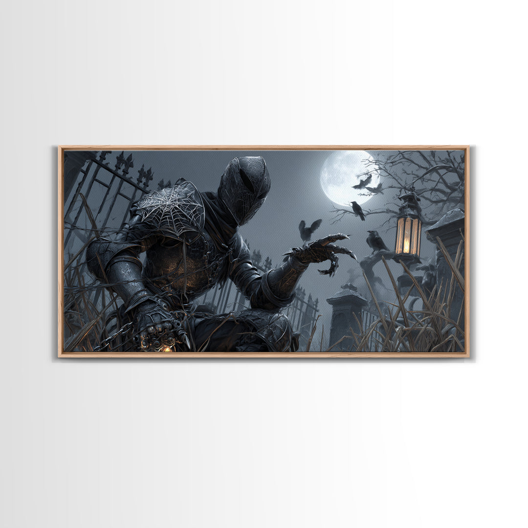 The Spider Knight, Wide Panoramic Art, Macabre Wall Art, Framed Canvas Print, Halloween Wall Decor, Gothic Home Decor, Spooky Wall Decor