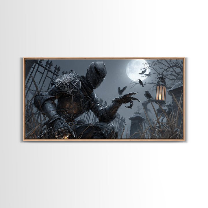 The Spider Knight, Wide Panoramic Art, Macabre Wall Art, Framed Canvas Print, Halloween Wall Decor, Gothic Home Decor, Spooky Wall Decor