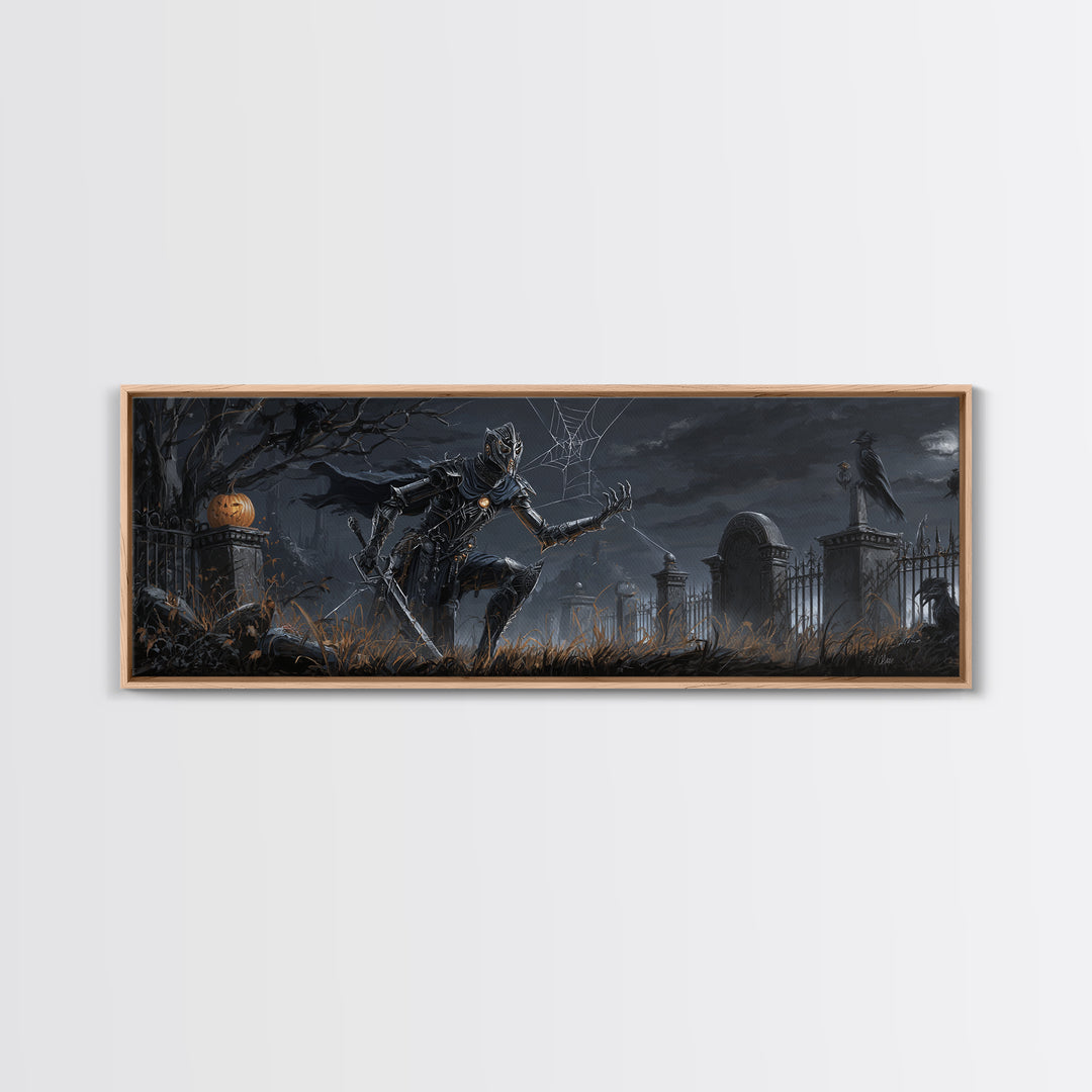 The Spider Knight, Extra Wide Wall Art, Gothic Horror Wall Art, Framed Canvas Print, Halloween Wall Decor, Gothic Home Decor