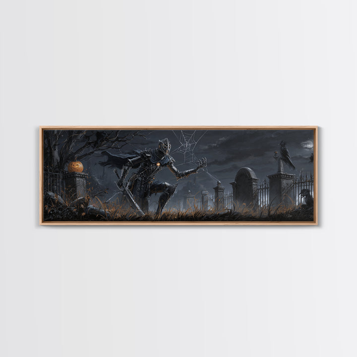The Spider Knight, Extra Wide Wall Art, Gothic Horror Wall Art, Framed Canvas Print, Halloween Wall Decor, Gothic Home Decor