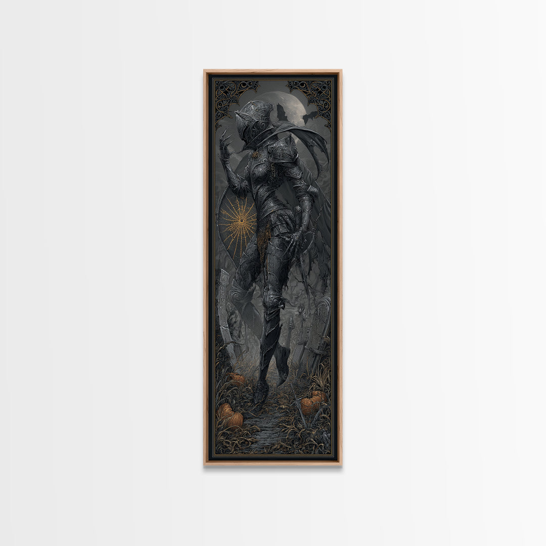 The Spider Knight, Tall Narrow Wall Art, Haunted Gothic Art, Framed Canvas Print, Halloween Wall Decor, Gothic Home Decor, Spooky Wall Decor