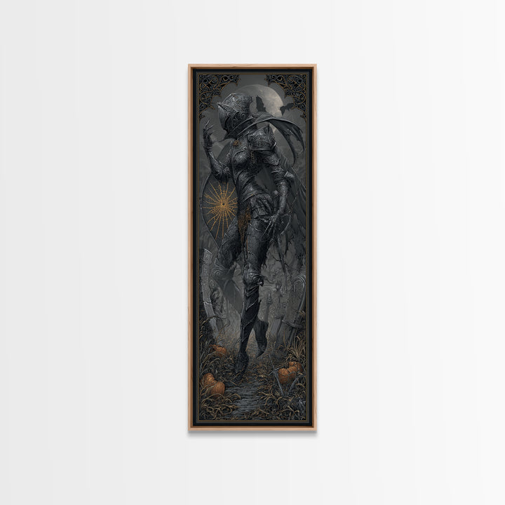 The Spider Knight, Tall Narrow Wall Art, Haunted Gothic Art, Framed Canvas Print, Halloween Wall Decor, Gothic Home Decor, Spooky Wall Decor