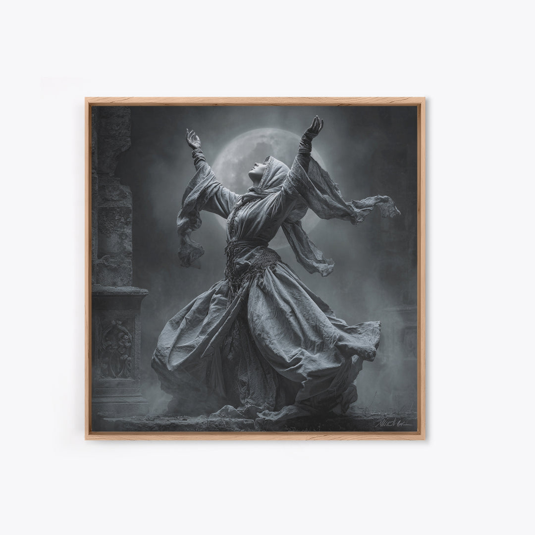 The Moon Priestess, Square Wall Art, Macabre Wall Art, Framed Canvas Print, Halloween Wall Decor, Gothic Home Decor, Dark Fantasy Art