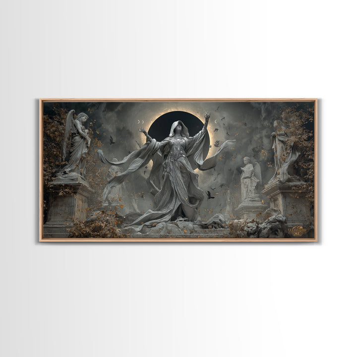 The Moon Priestess, Wide Panoramic Art, Dark Fantasy Wall Art, Canvas Print, Halloween Wall Decor, Gothic Home Decor, Statement Wall Art