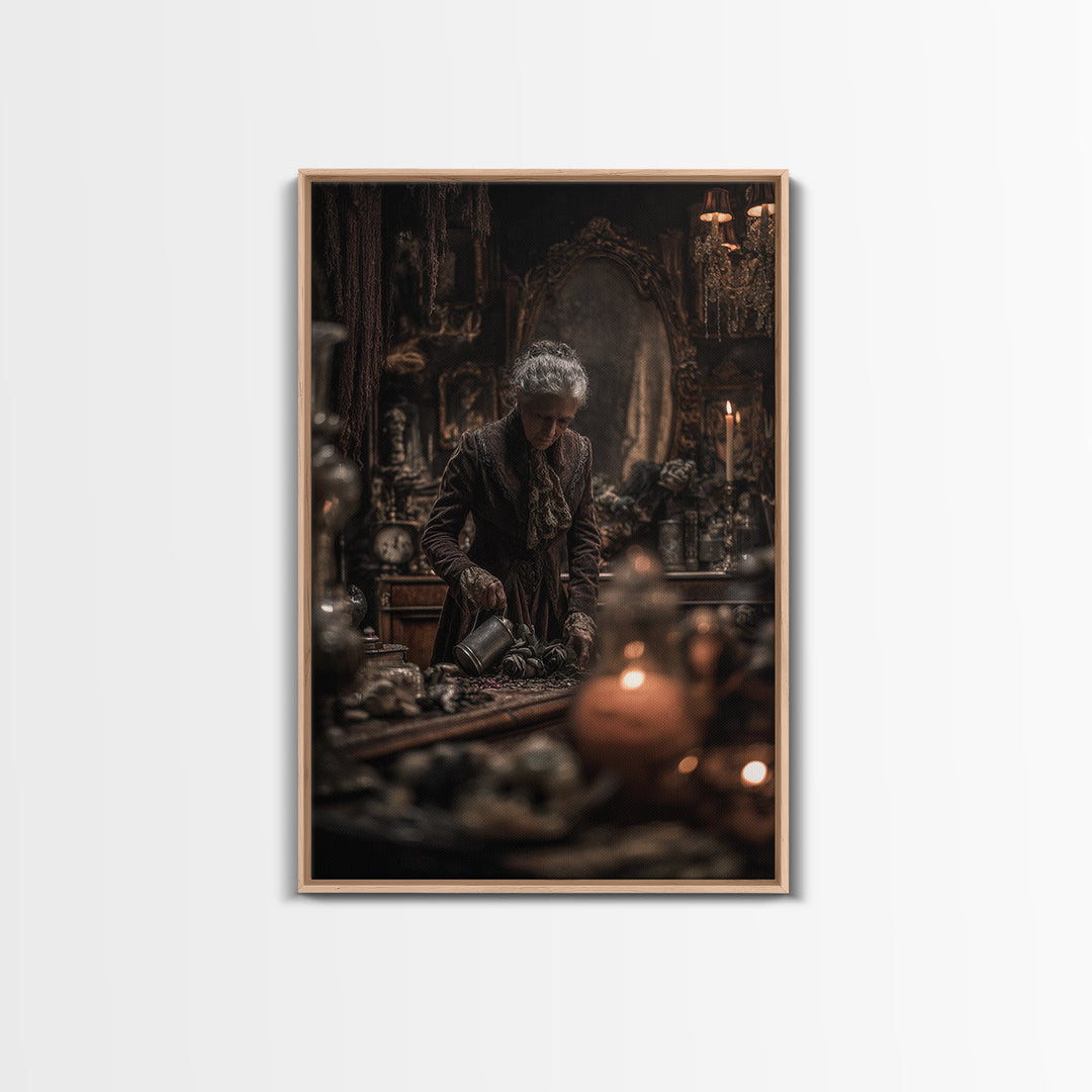 The Graveyard Gardener, Vertical Wall Art, Macabre Wall Art, Framed Canvas Print, Halloween Wall Decor, Gothic Home Decor, Spooky Wall Decor