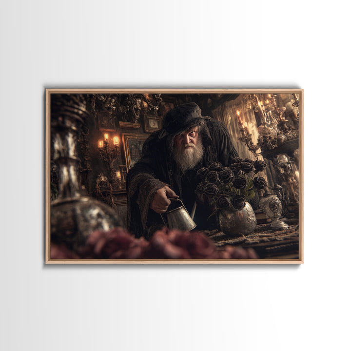 The Graveyard Gardener, Landscape Wall Art, Gothic Horror Wall Art, Framed Canvas Print, Halloween Wall Decor, Gothic Home Decor