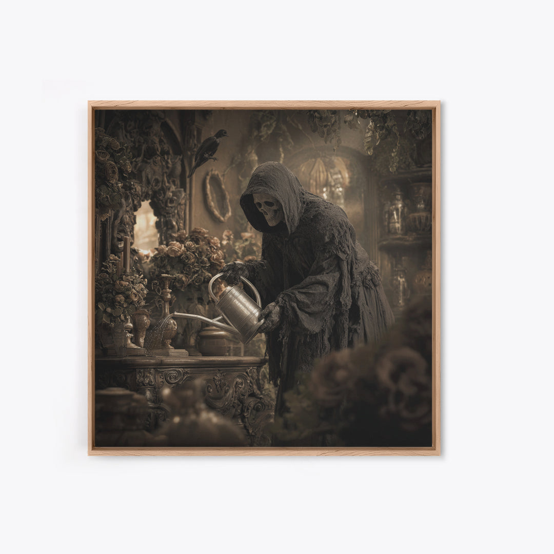 The Graveyard Gardener, Square Wall Art, Haunted Gothic Art, Framed Canvas Print, Halloween Wall Decor, Gothic Home Decor