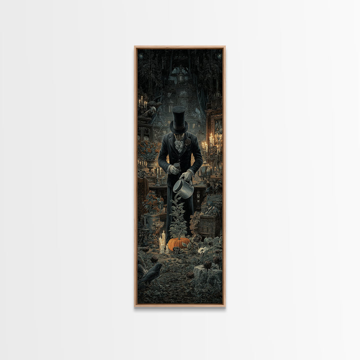 The Graveyard Gardener, Tall Narrow Wall Art, Haunted Gothic Art, Framed Canvas Print, Halloween Wall Decor, Gothic Home Decor