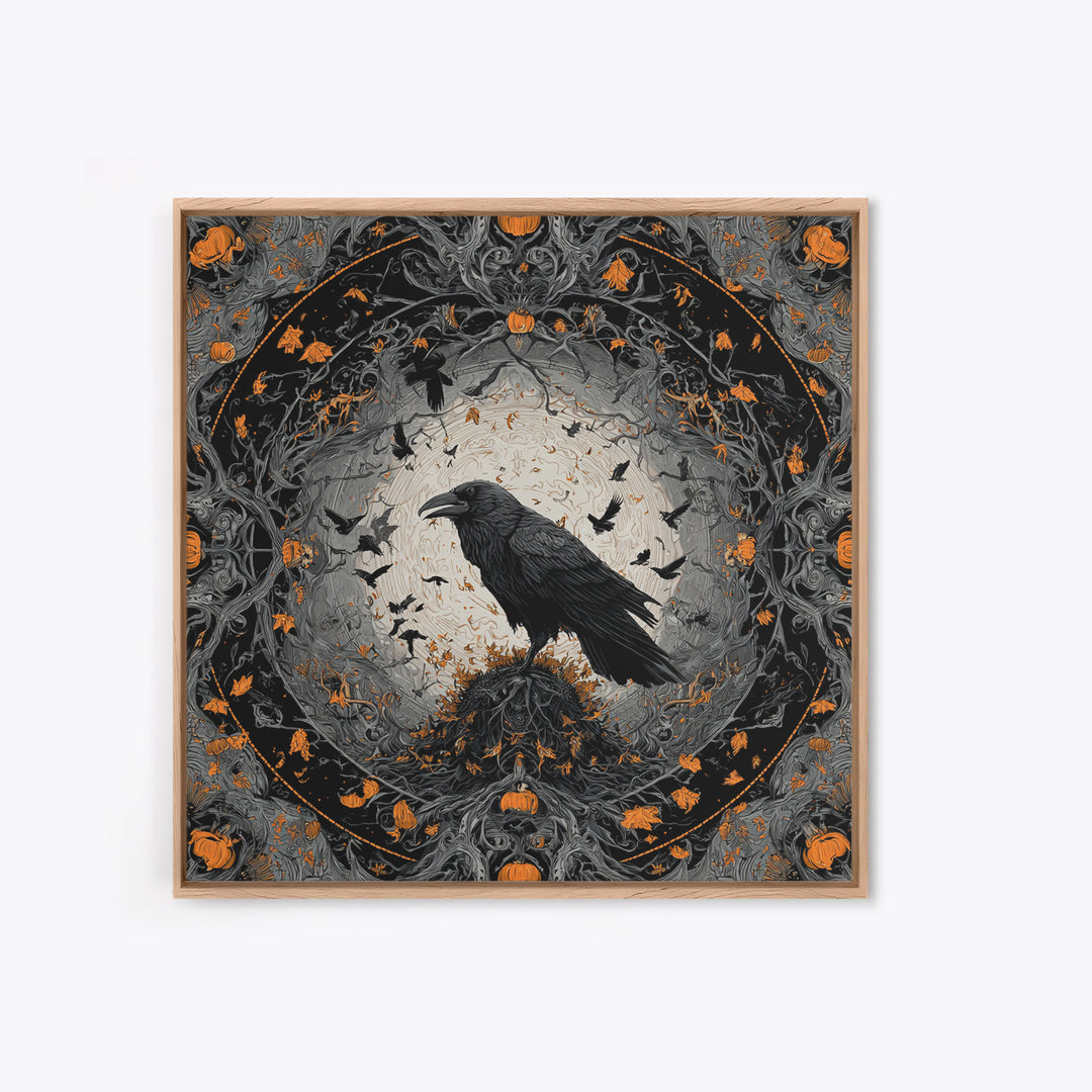 The Crow-Masked Assassin, Square Wall Art, Gothic Horror Wall Art, Framed Canvas Print, Halloween Wall Decor, Gothic Home Decor