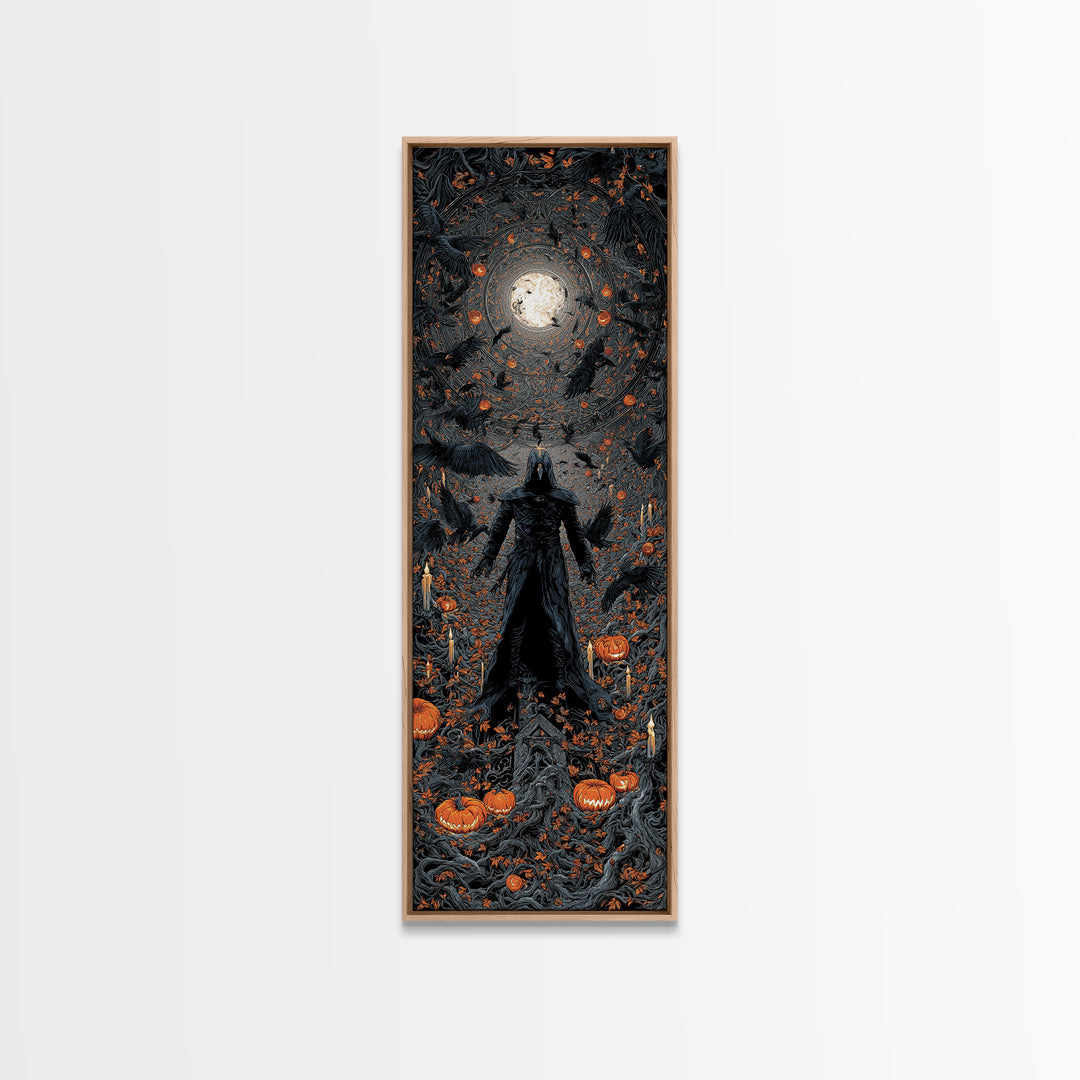 The Crow-Masked Assassin, Tall Narrow Wall Art, Spooky Home Decor, Canvas Print, Halloween Wall Decor, Gothic Home Decor, Macabre Wall Art