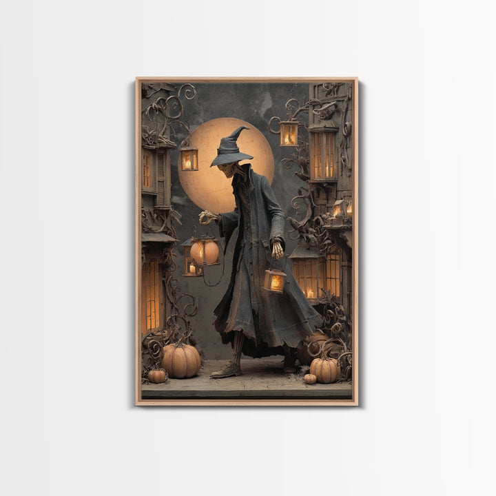 The Lantern Mage, Vertical Wall Art, Haunted Gothic Art, Framed Canvas Print, Halloween Wall Decor, Gothic Home Decor, Horror Wall Art