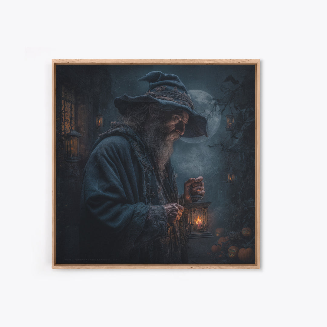 The Lantern Mage, Square Wall Art, Haunted Gothic Art, Framed Canvas Print, Halloween Wall Decor, Gothic Home Decor, Horror Wall Art
