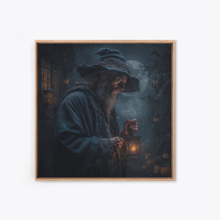 The Lantern Mage, Square Wall Art, Haunted Gothic Art, Framed Canvas Print, Halloween Wall Decor, Gothic Home Decor, Horror Wall Art