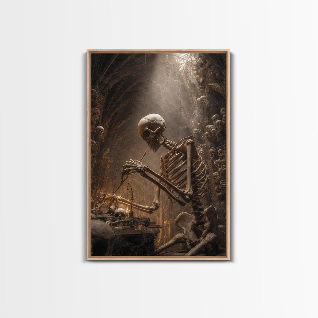 The Bone Sculptor, Vertical Wall Art, Dark Halloween Decor, Canvas Print, Halloween Wall Decor, Gothic Home Decor, Dark Fantasy Art