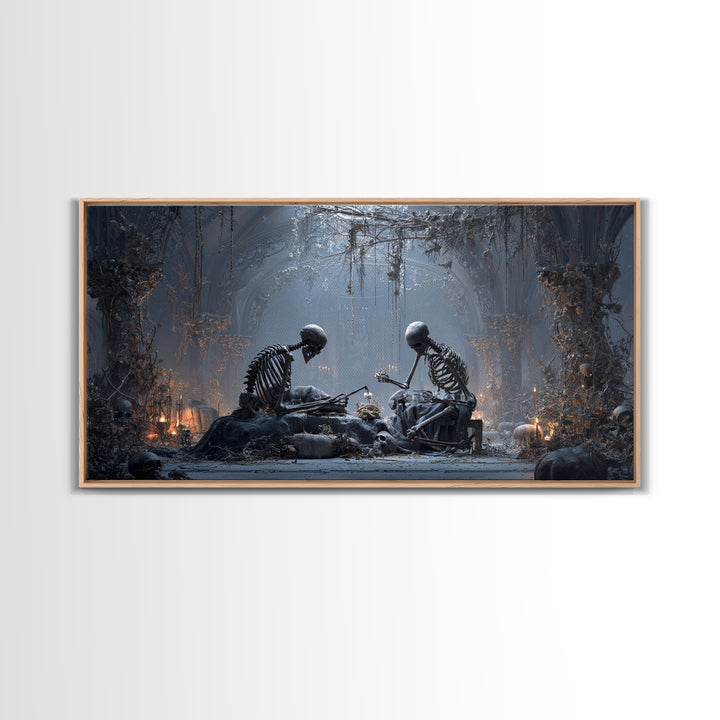 The Bone Sculptor, Wide Panoramic Art, Dark Fantasy Wall Art, Canvas Print, Halloween Wall Decor, Gothic Home Decor, Dark Fantasy Art