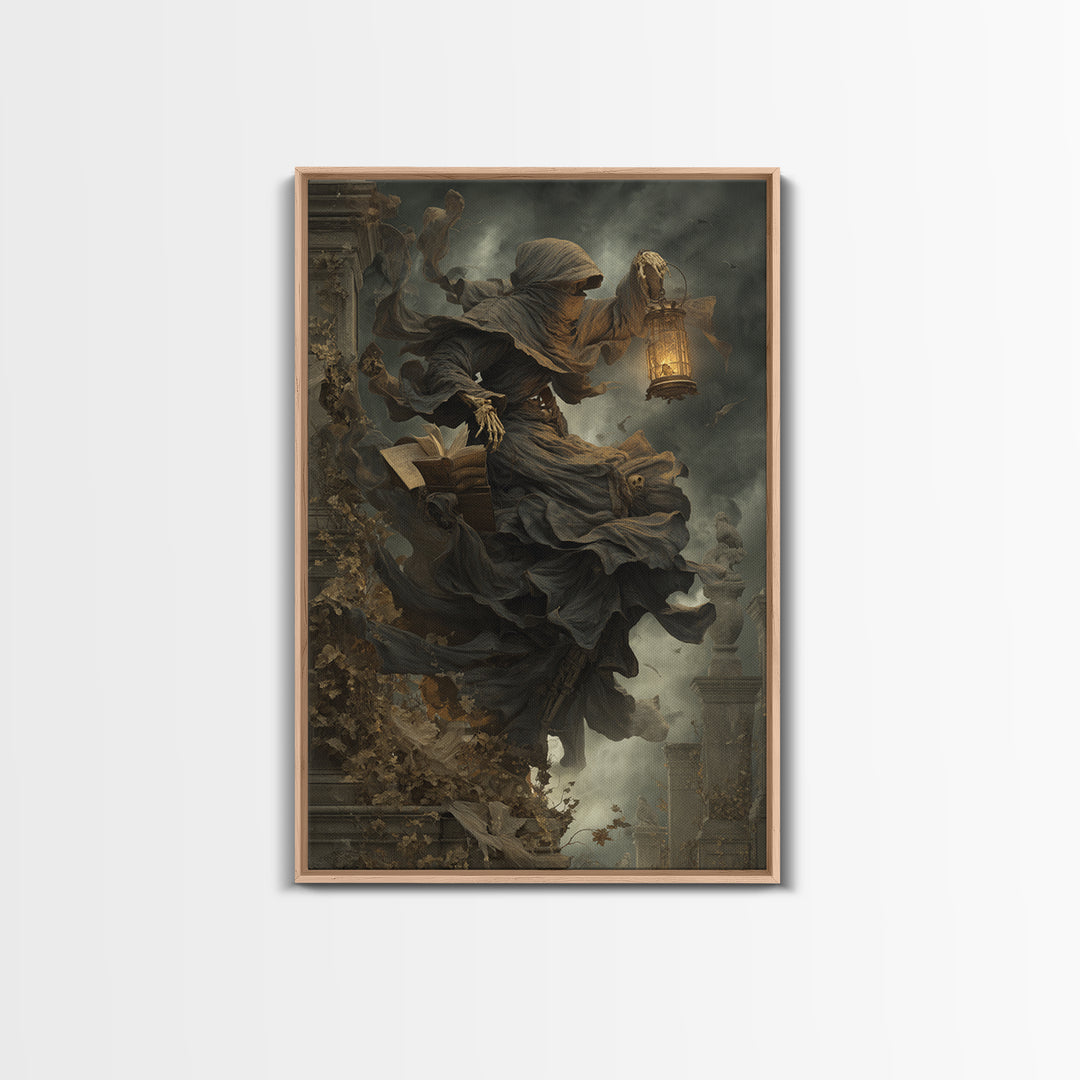 The Crypt Librarian, Vertical Wall Art, Dark Halloween Decor, Canvas Print, Halloween Wall Decor, Gothic Home Decor, Dark Fantasy Art