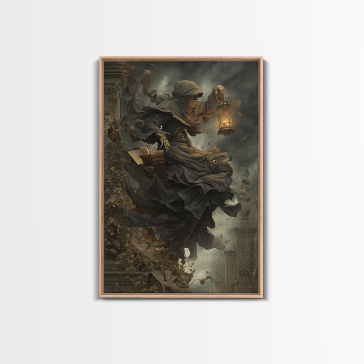 The Crypt Librarian, Vertical Wall Art, Dark Halloween Decor, Canvas Print, Halloween Wall Decor, Gothic Home Decor, Dark Fantasy Art