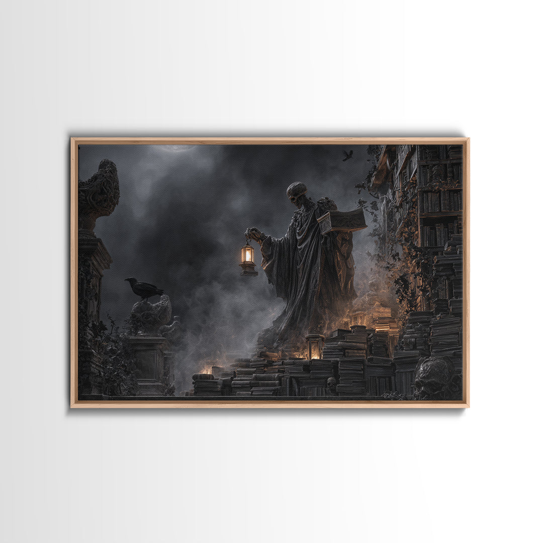 The Crypt Librarian, Landscape Wall Art, Dark Fantasy Wall Art, Canvas Print, Halloween Wall Decor, Gothic Home Decor, Spooky Wall Decor
