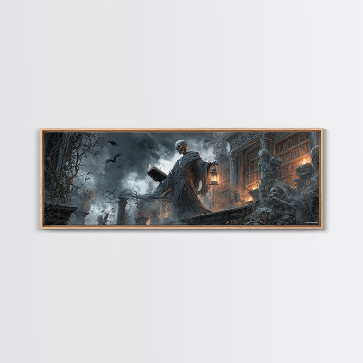The Crypt Librarian, Extra Wide Wall Art, Macabre Wall Art, Framed Canvas Print, Halloween Wall Decor, Gothic Home Decor, Spooky Wall Decor