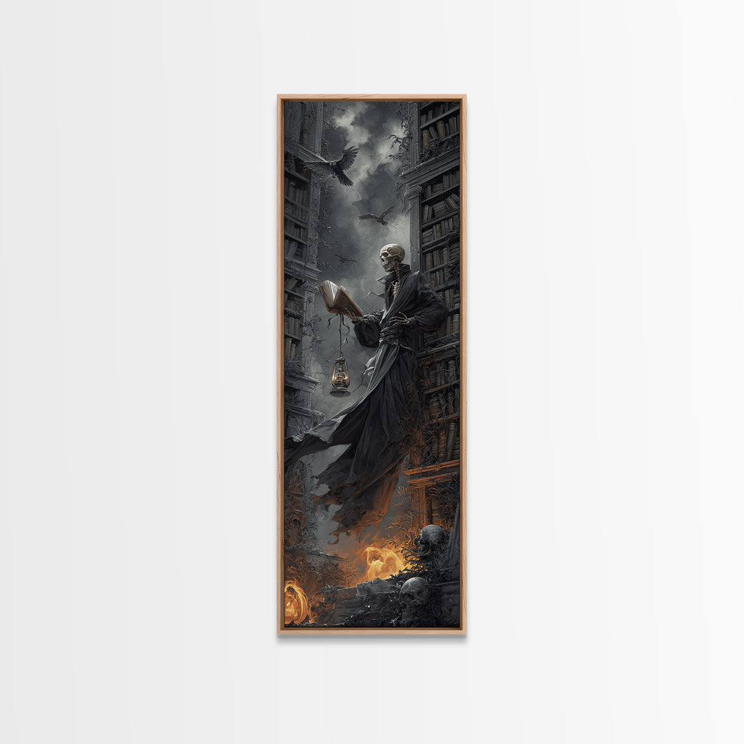 The Crypt Librarian, Tall Narrow Wall Art, Dark Halloween Decor, Canvas Print, Halloween Wall Decor, Gothic Home Decor, Dark Fantasy Art