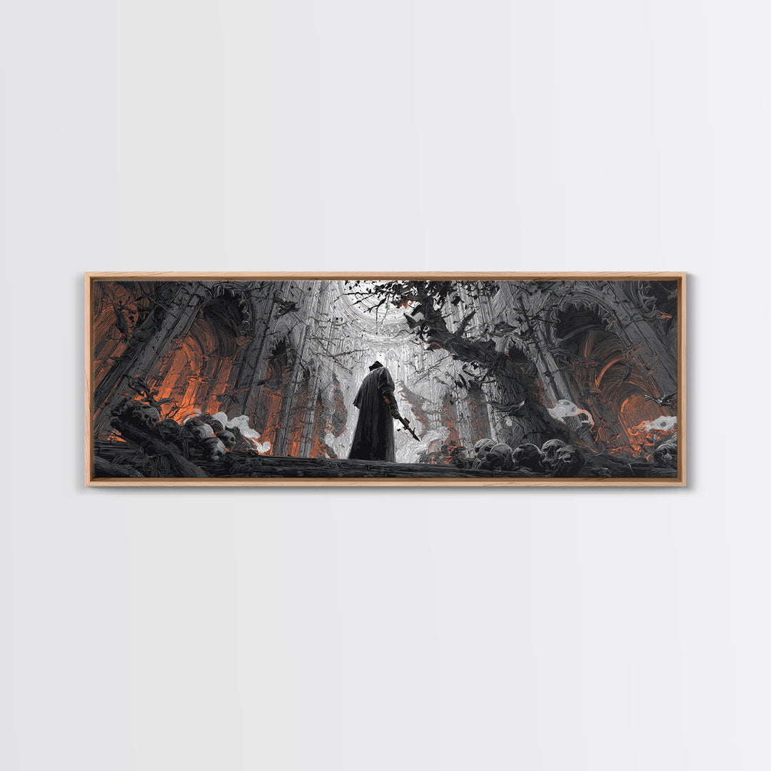 The Ghost Of The Witch Hunter, Extra Wide Wall Art, Haunted Gothic Art, Framed Canvas Print, Halloween Wall Decor, Gothic Home Decor