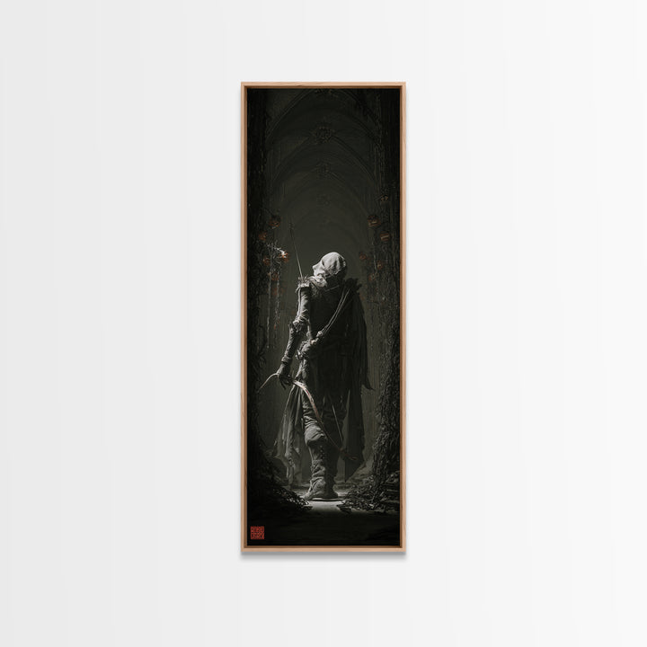 The Ghost Of The Witch Hunter, Tall Narrow Wall Art, Macabre Wall Art, Framed Canvas Print, Halloween Wall Decor, Gothic Home Decor