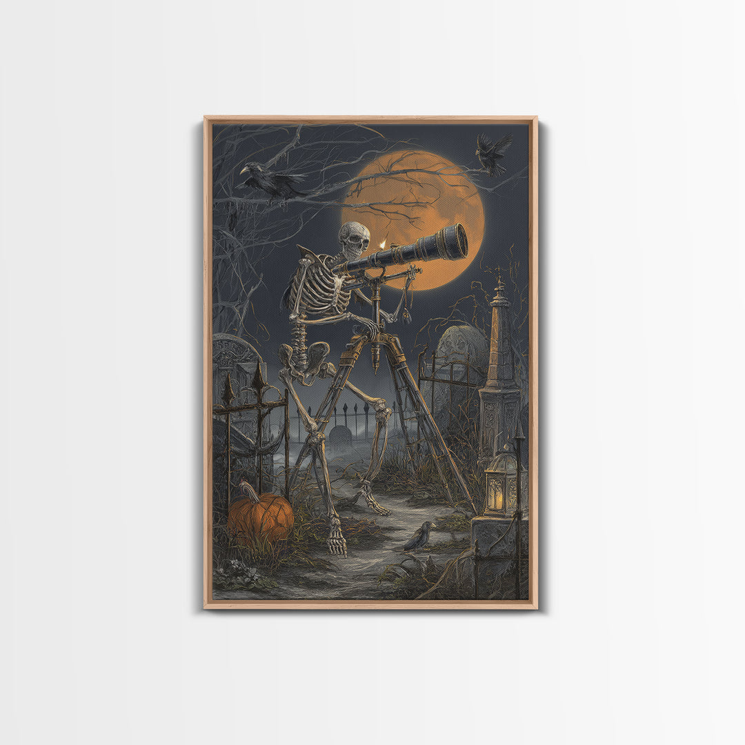 The Skull Astronomer, Vertical Wall Art, Spooky Home Decor, Canvas Print, Halloween Wall Decor, Gothic Home Decor, Spooky Wall Decor