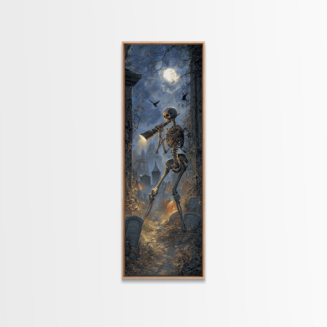 The Skull Astronomer, Tall Narrow Wall Art, Gothic Horror Wall Art, Framed Canvas Print, Halloween Wall Decor, Gothic Home Decor
