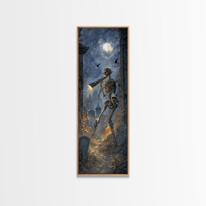 The Skull Astronomer, Tall Narrow Wall Art, Gothic Horror Wall Art, Framed Canvas Print, Halloween Wall Decor, Gothic Home Decor