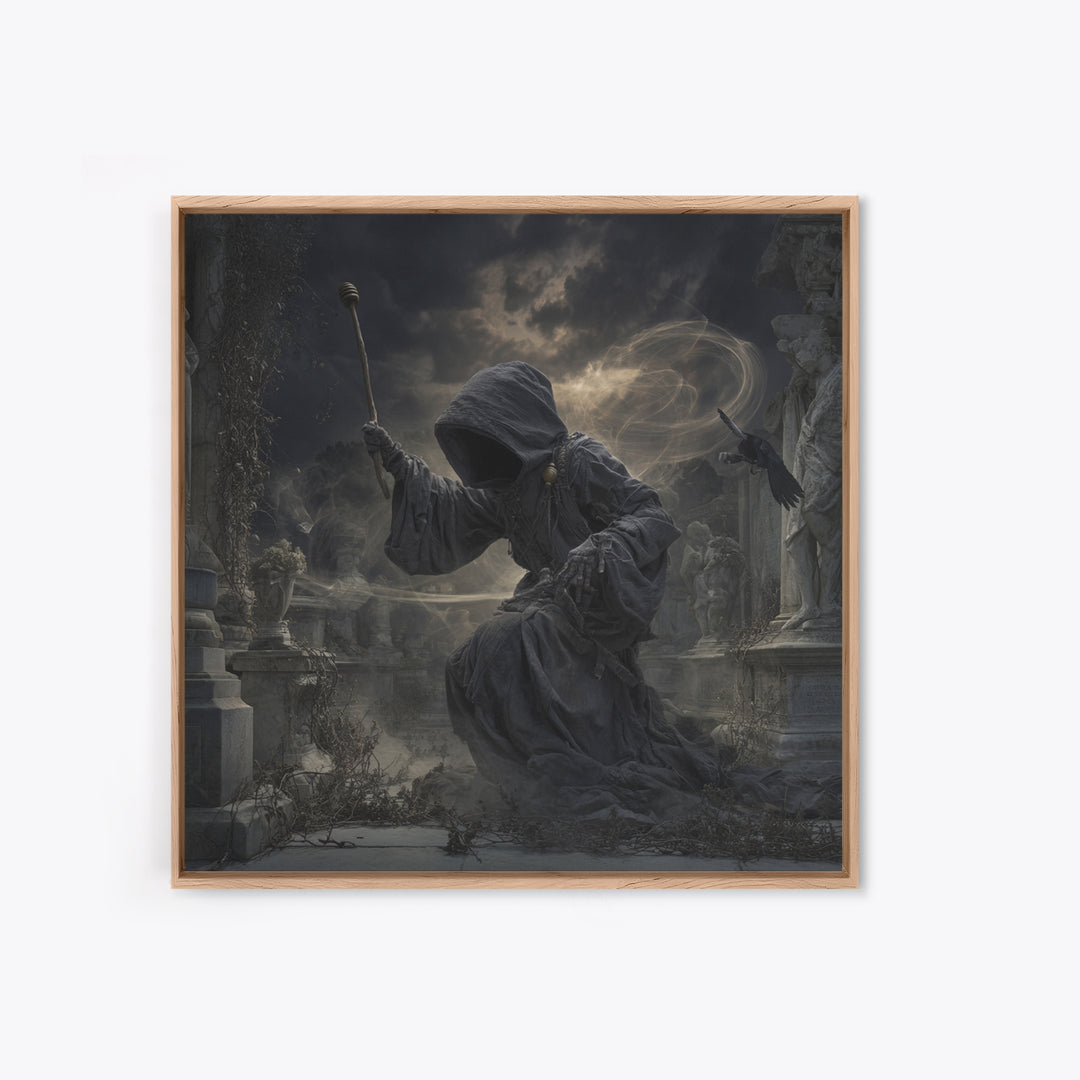 The Cemetery Beekeeper, Square Wall Art, Gothic Horror Wall Art, Framed Canvas Print, Halloween Wall Decor, Gothic Home Decor