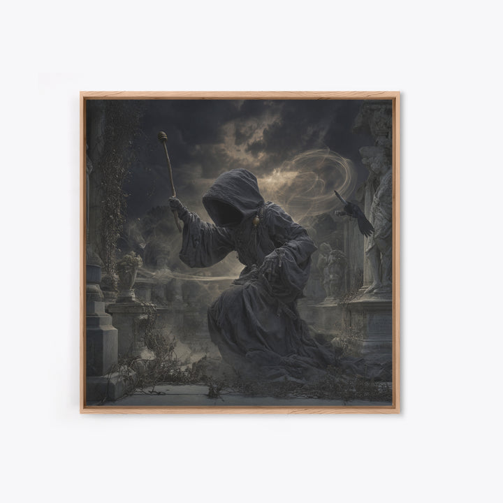 The Cemetery Beekeeper, Square Wall Art, Gothic Horror Wall Art, Framed Canvas Print, Halloween Wall Decor, Gothic Home Decor