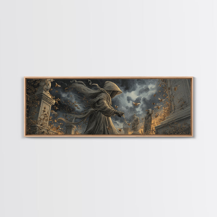 The Cemetery Beekeeper, Extra Wide Wall Art, Spooky Home Decor, Canvas Print, Halloween Wall Decor, Gothic Home Decor, Statement Wall Art