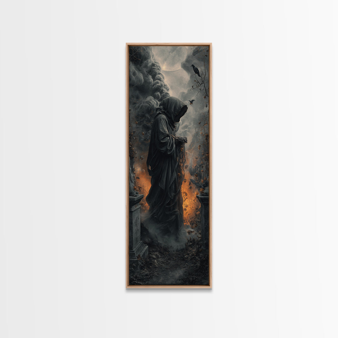 The Cemetery Beekeeper, Tall Narrow Wall Art, Dark Fantasy Wall Art, Canvas Print, Halloween Wall Decor, Gothic Home Decor