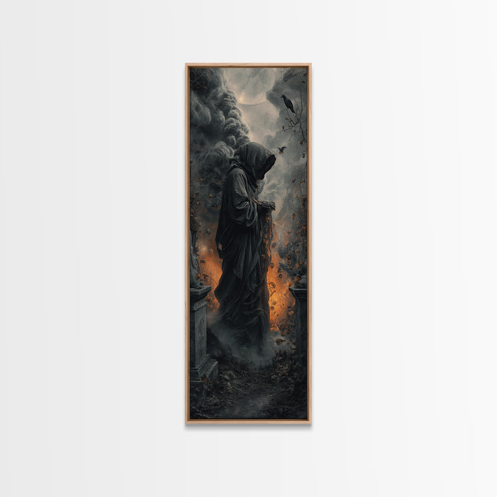 The Cemetery Beekeeper, Tall Narrow Wall Art, Dark Fantasy Wall Art, Canvas Print, Halloween Wall Decor, Gothic Home Decor