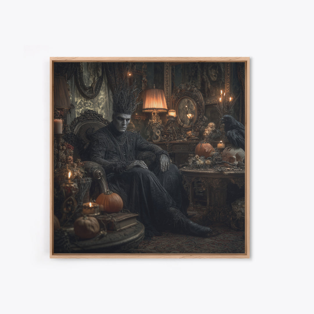The Thorn-Crowned King, Square Wall Art, Haunted Gothic Art, Framed Canvas Print, Halloween Wall Decor, Gothic Home Decor, Dark Fantasy Art