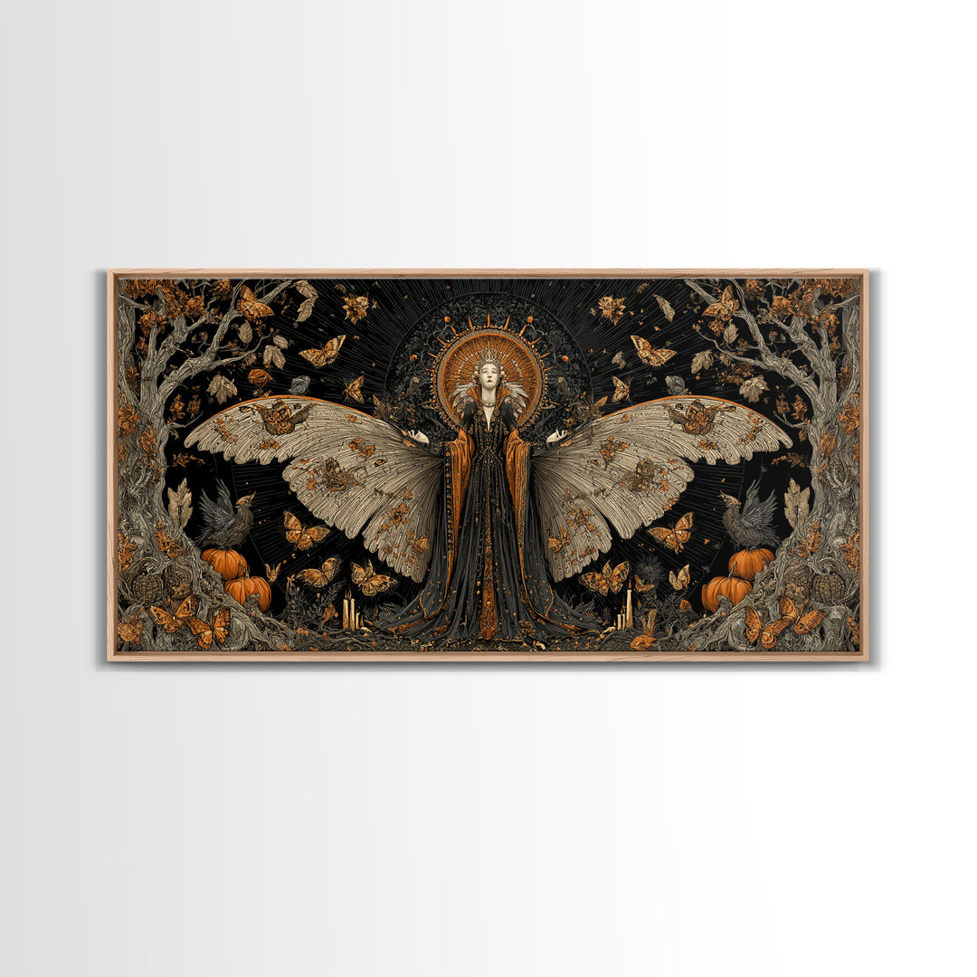 The Moth-Winged Empress, Wide Panoramic Art, Gothic Horror Wall Art, Framed Canvas Print, Halloween Wall Decor, Gothic Home Decor