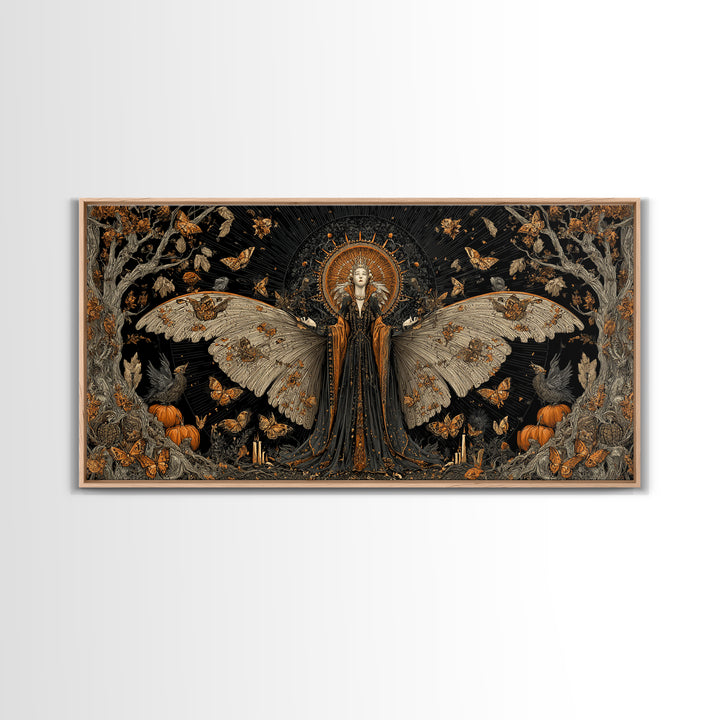 The Moth-Winged Empress, Wide Panoramic Art, Gothic Horror Wall Art, Framed Canvas Print, Halloween Wall Decor, Gothic Home Decor
