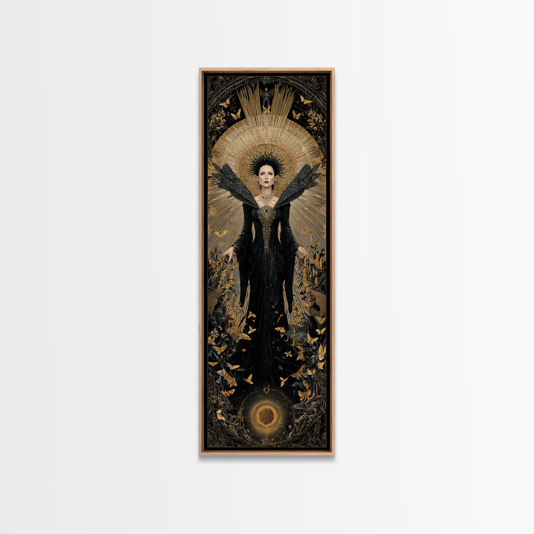 The Moth-Winged Empress, Tall Narrow Wall Art, Dark Fantasy Wall Art, Canvas Print, Halloween Wall Decor, Gothic Home Decor