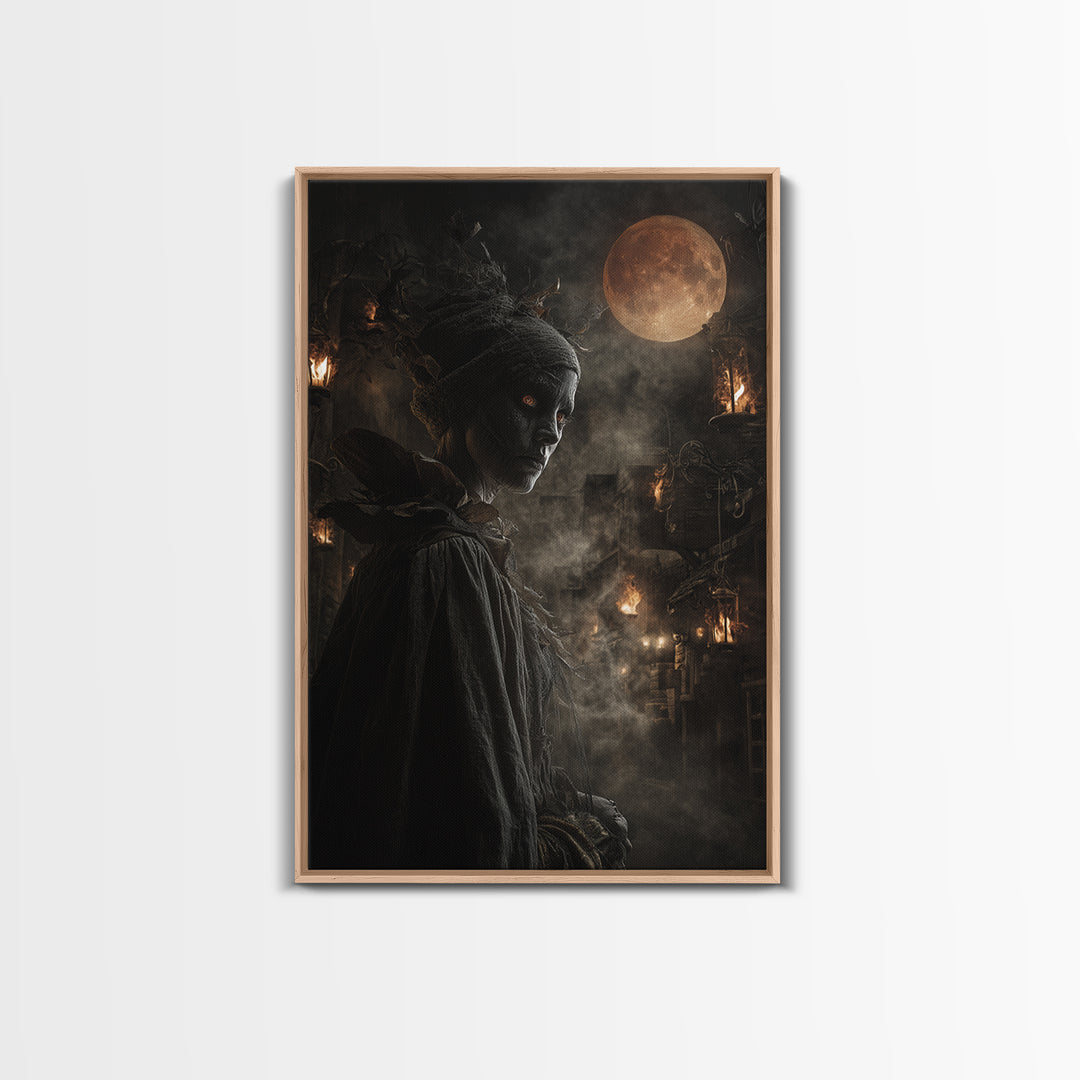 The Ash-Covered Oracle, Vertical Wall Art, Haunted Gothic Art, Framed Canvas Print, Halloween Wall Decor, Gothic Home Decor