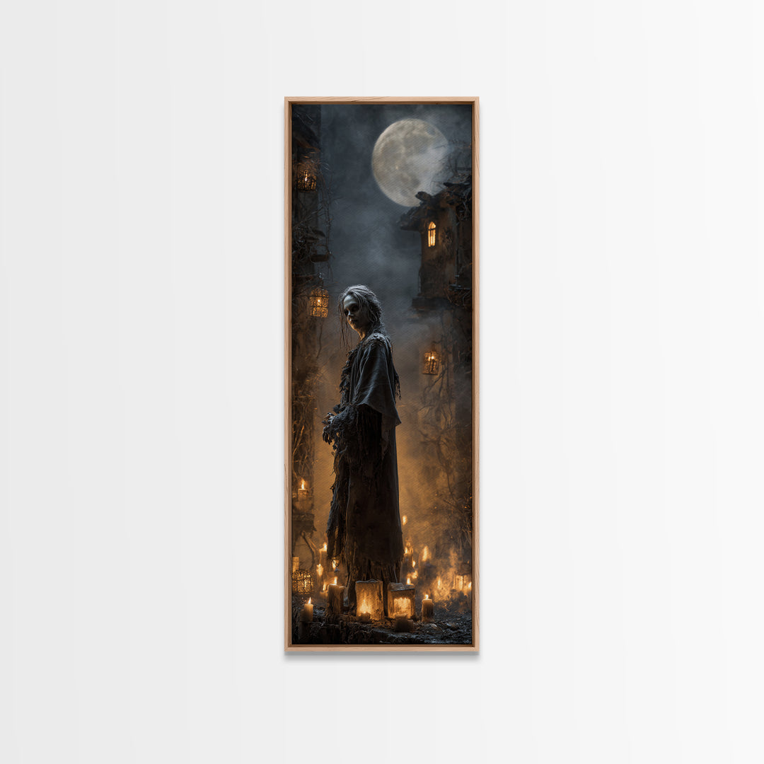 The Ash-Covered Oracle, Tall Narrow Wall Art, Macabre Wall Art, Framed Canvas Print, Halloween Wall Decor, Gothic Home Decor