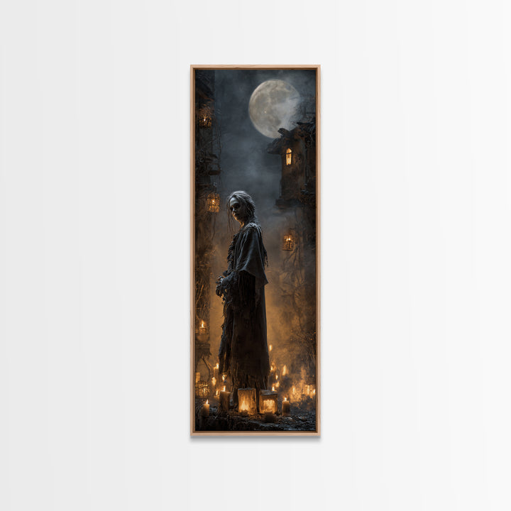 The Ash-Covered Oracle, Tall Narrow Wall Art, Macabre Wall Art, Framed Canvas Print, Halloween Wall Decor, Gothic Home Decor